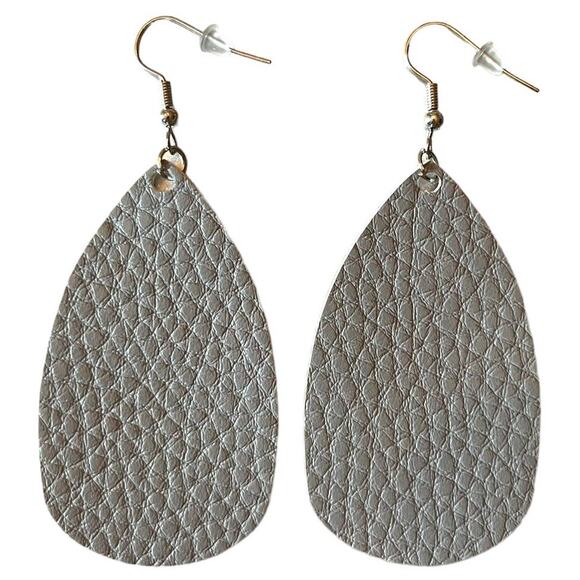 Gray Pebbled Leather Teardrop Earrings - Picture 1 of 3